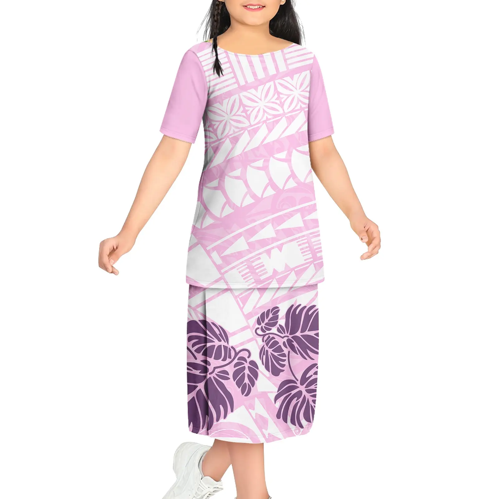 Abiti tradizionali polinesiani per bambini Logo personalizzato ragazze occasione formale Puletasi a buon mercato all'ingrosso Comfort abito da bambino 2024