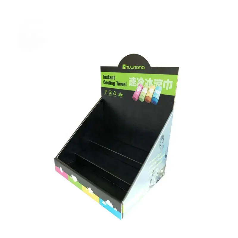 Mostrador de cartão reciclável personalizado 2 tier, preto impresso
