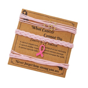 Pulseira Cordas Consciência Câncer de Mama Set - 3 Pack - Pink Metal Ribbon Charme Fita Consciência Pulseira Pulseira Cordas