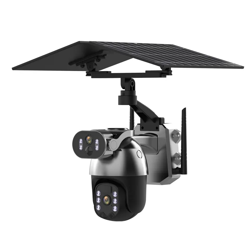 4X 6MP Zoom Surveillance Cctv WIFI 4G Caméra de sécurité Audio Ptz duel écrans caméra réseau solaire