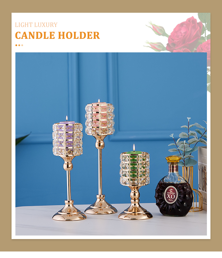 Zhuoyun Wedding Decoration Crystal Candle Cup Table Centerpiece Iron Glass Candle Holder
