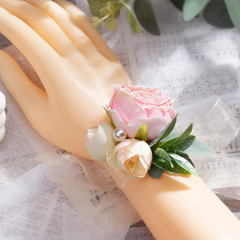 High quality wedding event celebration decoration bride bridesmaid group wrist flowers handmade holiday party wrist flower