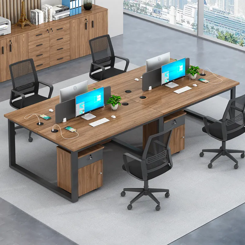 Harga pabrik meja kerja kantor meja pelatihan staf meja dengan kotak kabel USB kantor meja penerimaan furnitur kantor Modern