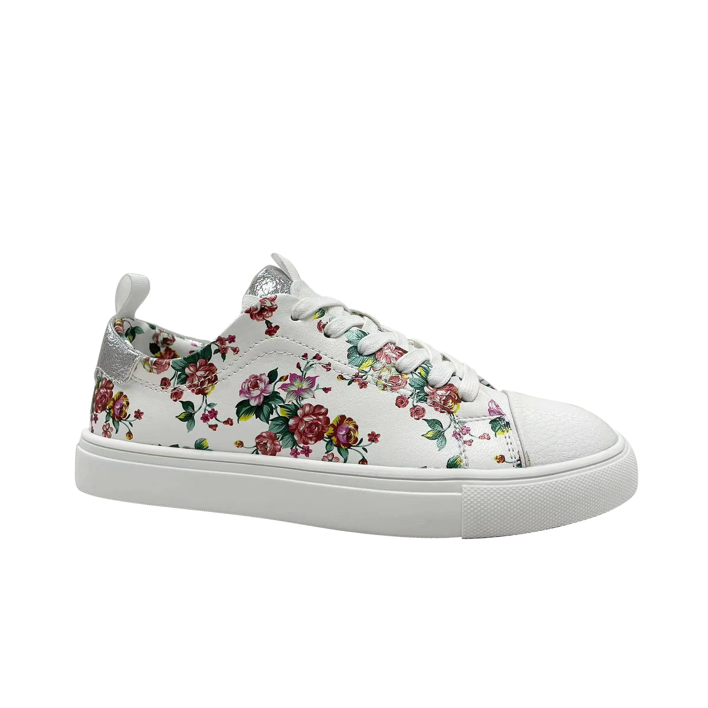 Tendencias-zapatos blancos con estampado de flores para mujer, zapatillas deportivas informales con suela de taza OEM/ODM