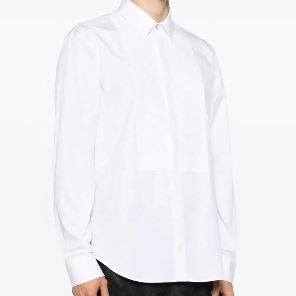 Camisa blanca de algodón de moda personalizada, camisas formales de manga larga informales de talla grande para hombre