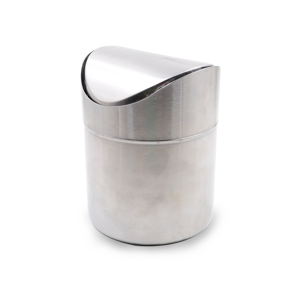 Compact Design Pure Stainless Steel Table Dust Bin Trash Can For Car Swing Top Dustbin