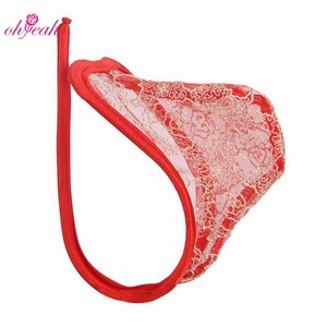 Bordado rojo ver a través de transparente C String Panty Homme Sissy Pantie,C-string para hombres - Product Image 1