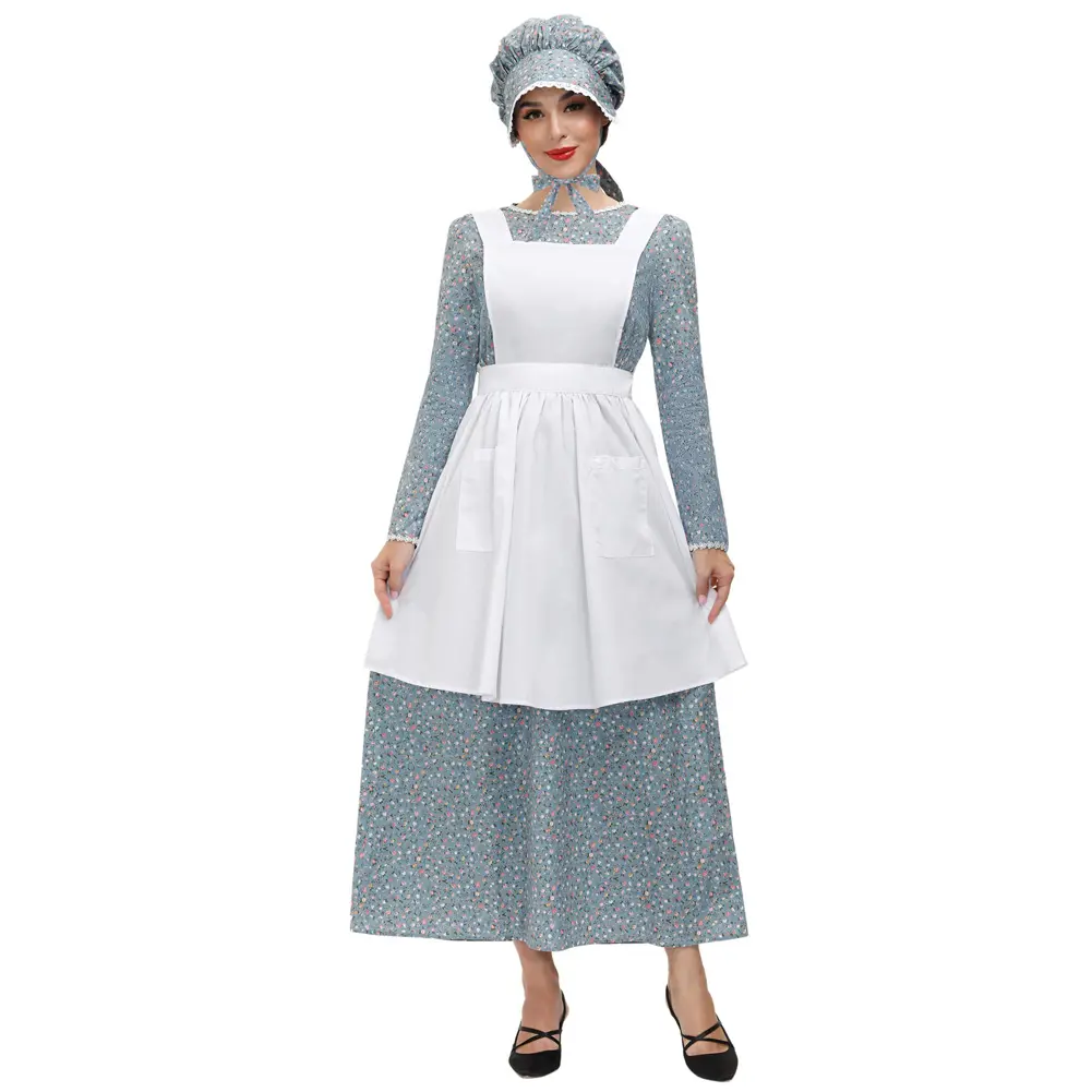 Vestido de dos piezas de estilo Colonial para mujer, conjunto de vestido de dos piezas de manga larga