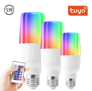 Fxpot חכם <span class=keywords><strong>Led</strong></span> אור Alexa Google Tuya בית צבע שינוי שלט רחוק Rgb ניתן לעמעום 15w <span class=keywords><strong>Led</strong></span> חכם RGB הנורה