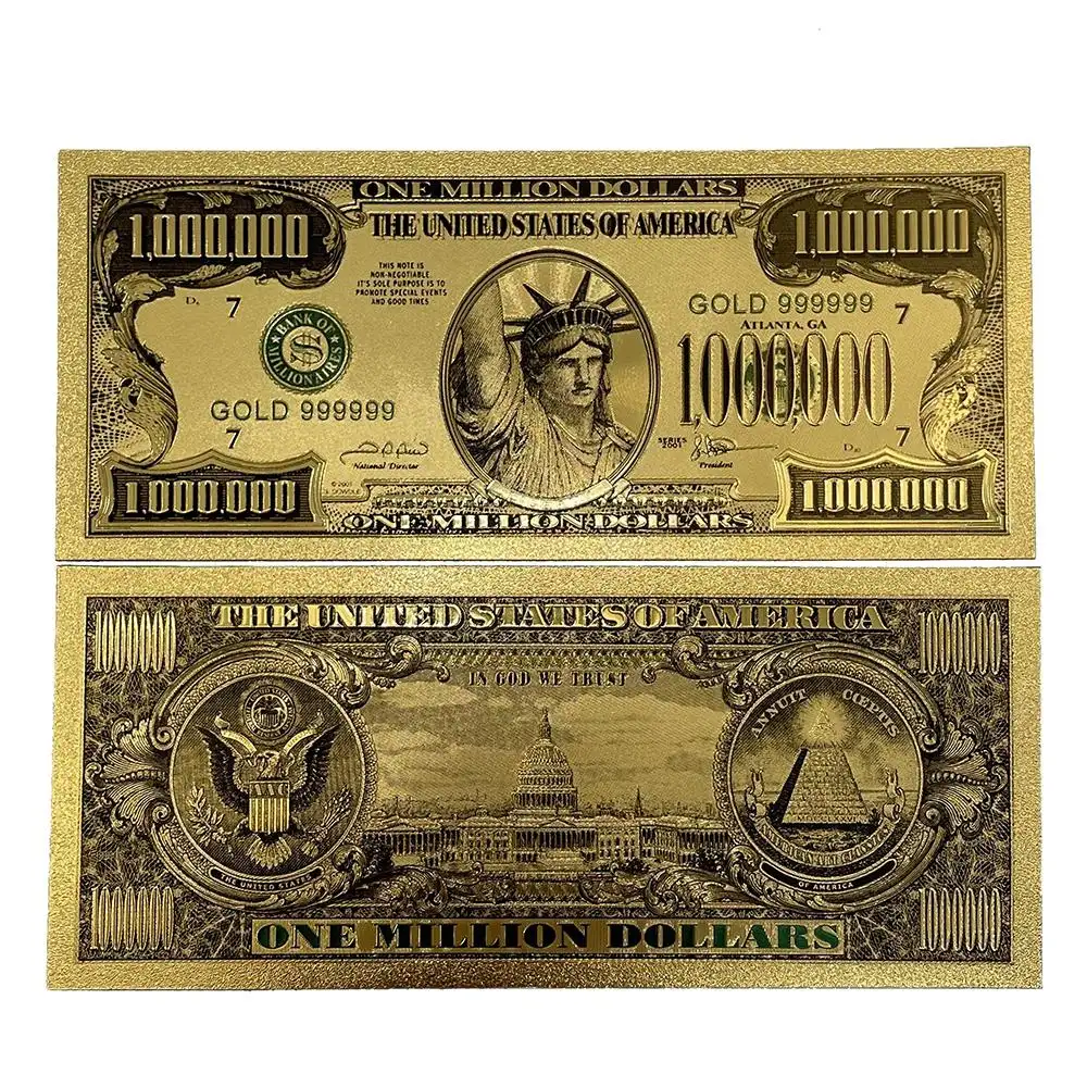 Billete personalizado de lámina de oro de un millón de dólares, billete de oro de 100000 dólares estadounidenses, billetes de recuerdo estadounidenses, decoración del hogar