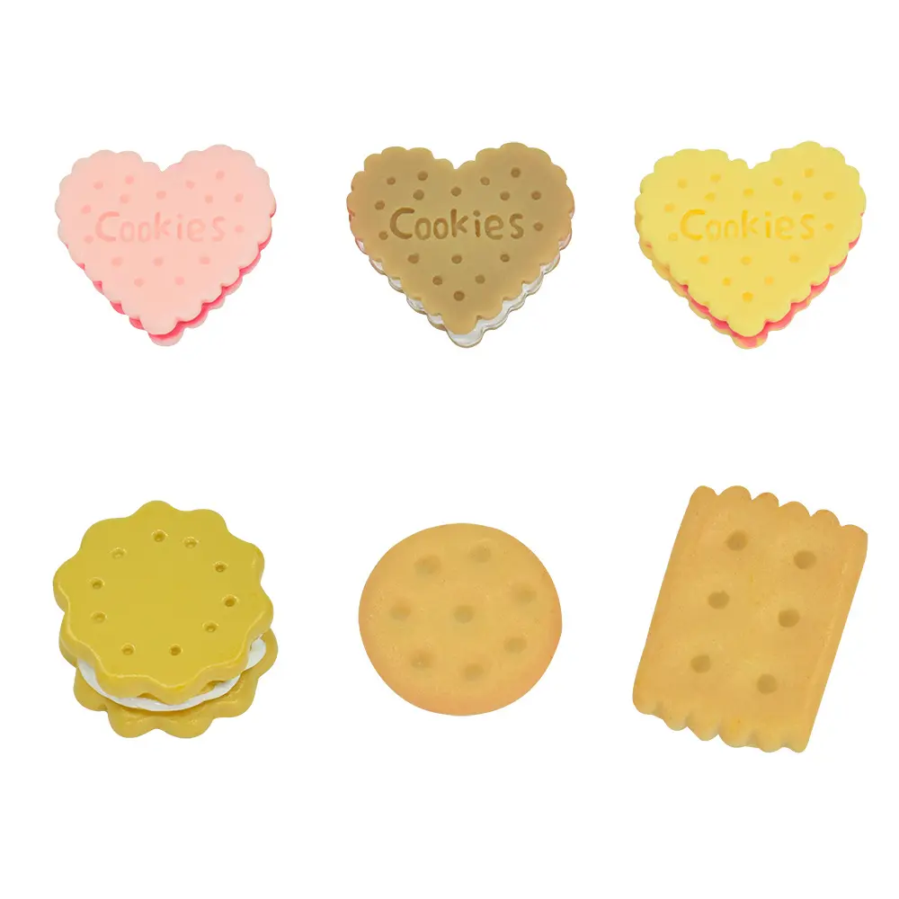 Simulation de nourriture jouer résine coeur Sandwich Biscuits résine breloques pour Slime remplissage poupée bricolage artisanat coque de téléphone pince à cheveux porte-clés