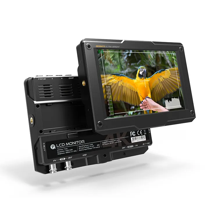 7 "1800cd parlaklık kamera monitörü 4K-HDMI ekran yayın kullanımı için LCD ekran