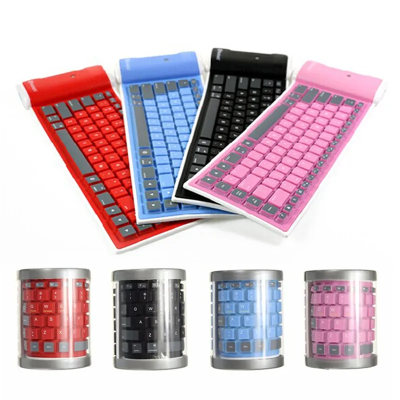 Kablosuz klavye su geçirmez katlanabilir Roll Up sessiz 87key tuş takımı yumuşak silikon esnek klavye telefon Tablet için