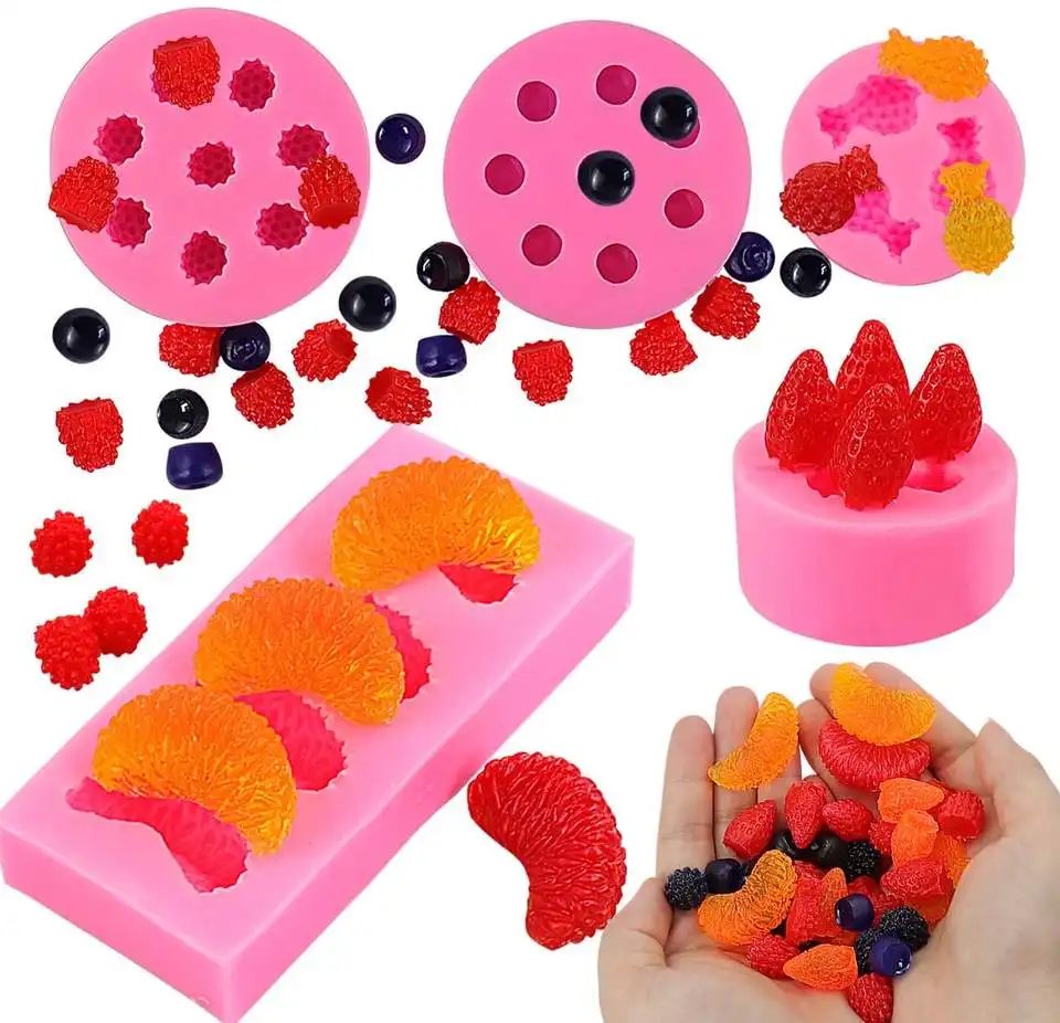Stampi in gelatina di silicone a forma di mirtillo di frutta 3D di vendita calda per fondente