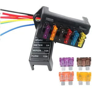 <strong>6</strong> Way Fuse Block 2-<strong>Input</strong> <strong>6</strong>-<strong>Output</strong> Fuse Box With Wire With Standard Blade Fuses 5A 10A 15A 20A for Car Bus RV Truck Marine Boat - Product Image 5