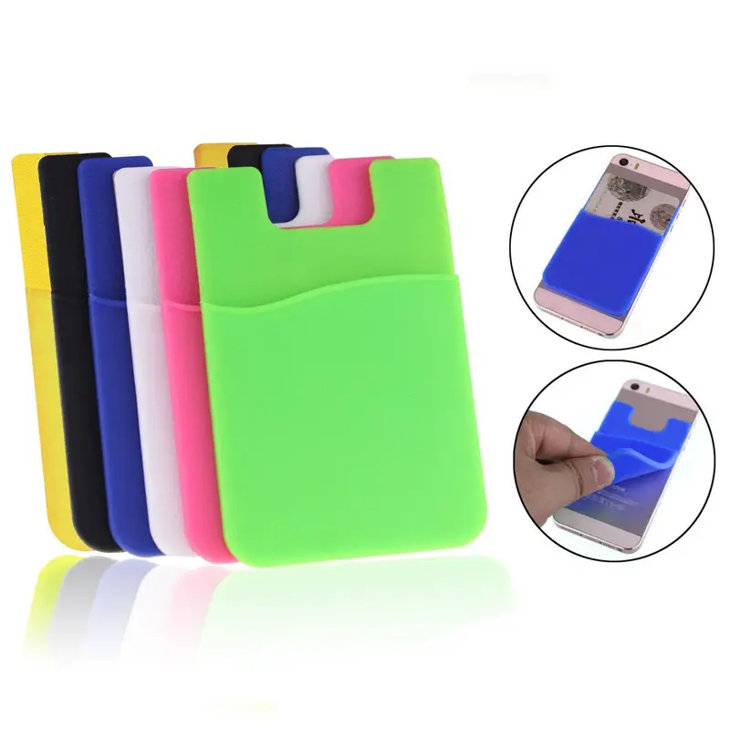 Custom Logo Printed 3m Adhesive Credit Id Card Holder Silicone Cell Phone Wallet Case For Promotions