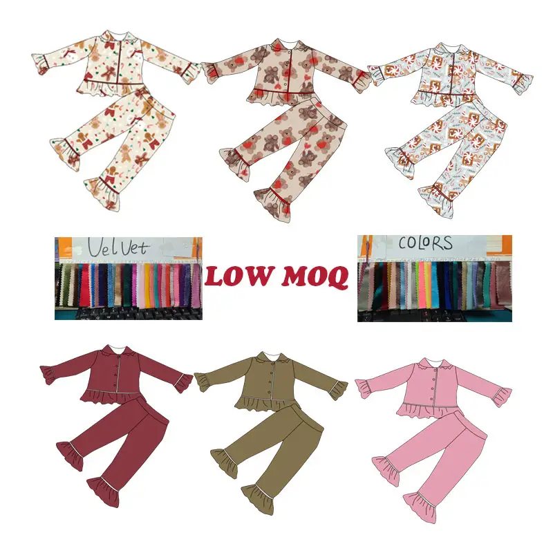 Nouvelle arrivée de pyjamas deux pièces vêtements de loisirs pour filles vêtements en velours doux à col rond
