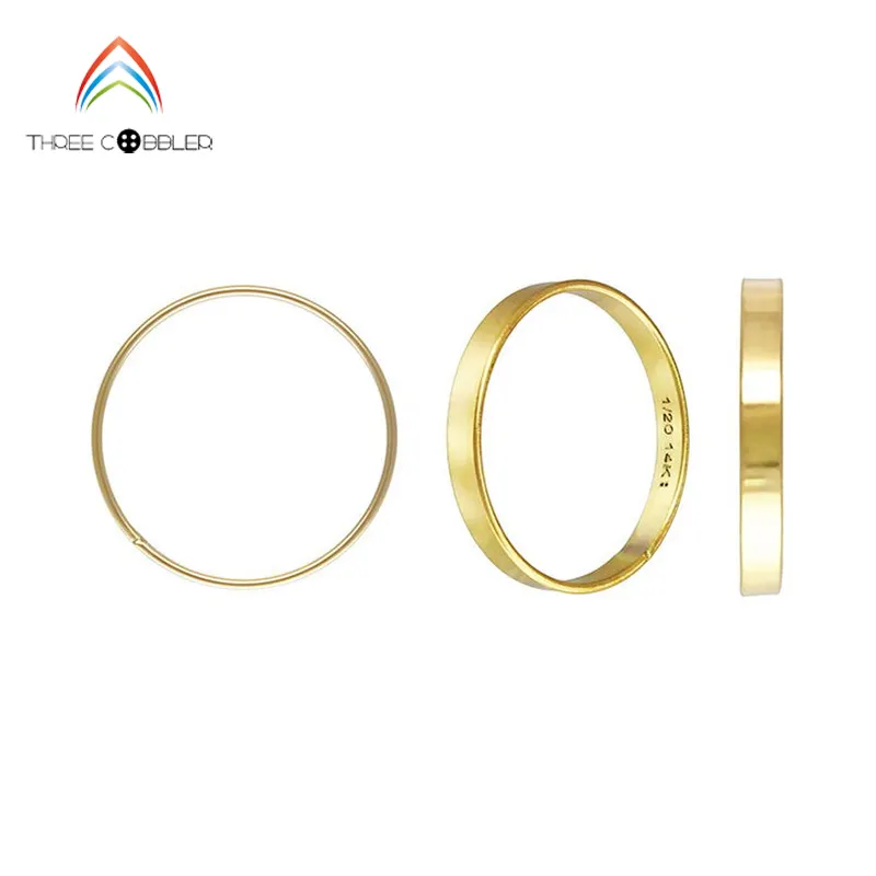 Semplice moda 14k pieno d'oro anello a fascia semplice per le donne