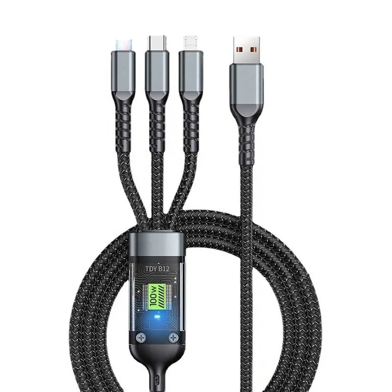 Línea DE DATOS 3 en 1 Cable USB 100W luminoso nocturno para iPhone Android tipo C multifunción uno arrastrando tres Cable 1,2 m