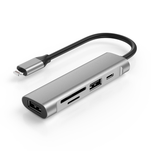 27W şarj ile yıldırım Hub, 2x USB bağlantı noktaları, USB 2.0 SD/<span class=keywords><strong>TF</strong></span> kart okuyucu, <span class=keywords><strong>Apple</strong></span> telefon/Pad yıldırım Hub 5-in-1 için