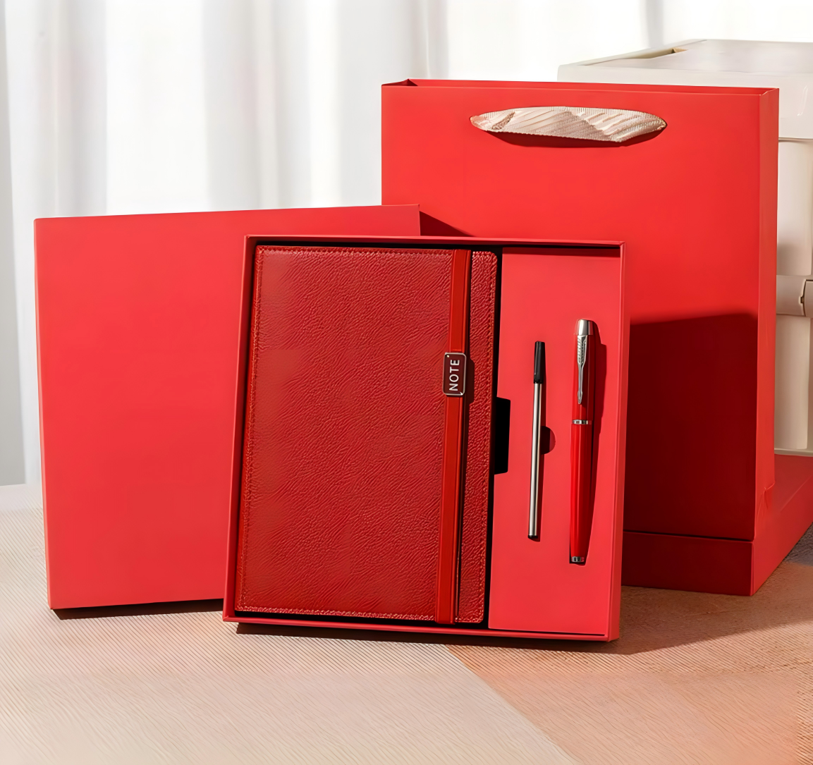 Bolígrafo metálico rojo China, recambio importado - caja de regalo con bolsa de regalo.