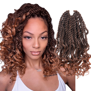 14 inch Boho <span class=keywords><strong>Havana</strong></span> <span class=keywords><strong>Twist</strong></span> Crochet hộp Bím Tóc Ngắn <span class=keywords><strong>Bob</strong></span> 12 rễ cho Ombre Nâu tổng hợp nhiệt độ cao sợi bện tóc - Product Image 2