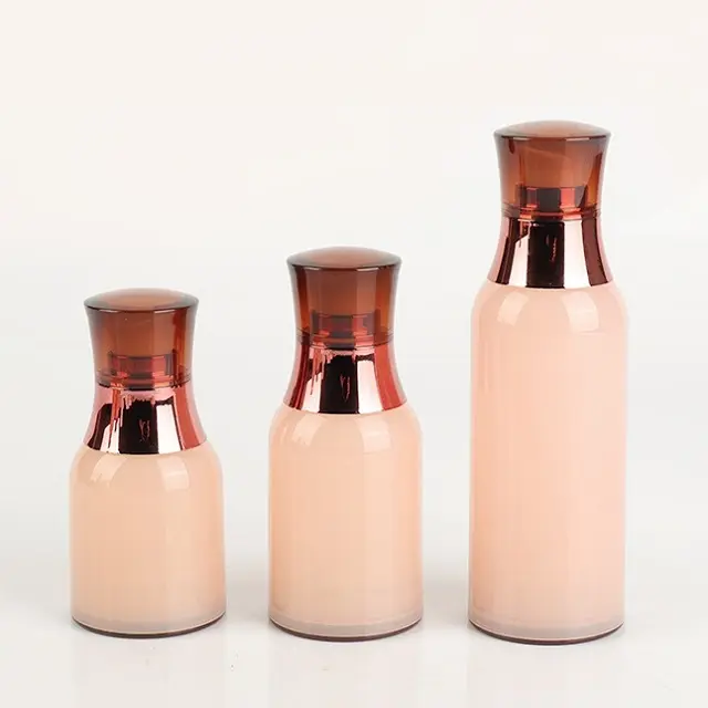 उच्च गुणवत्ता कॉस्मेटिक पैकेजिंग बोतल दौर एक्रिलिक बोतल गुलाबी जहाज के लिए तैयार वायुहीन जार