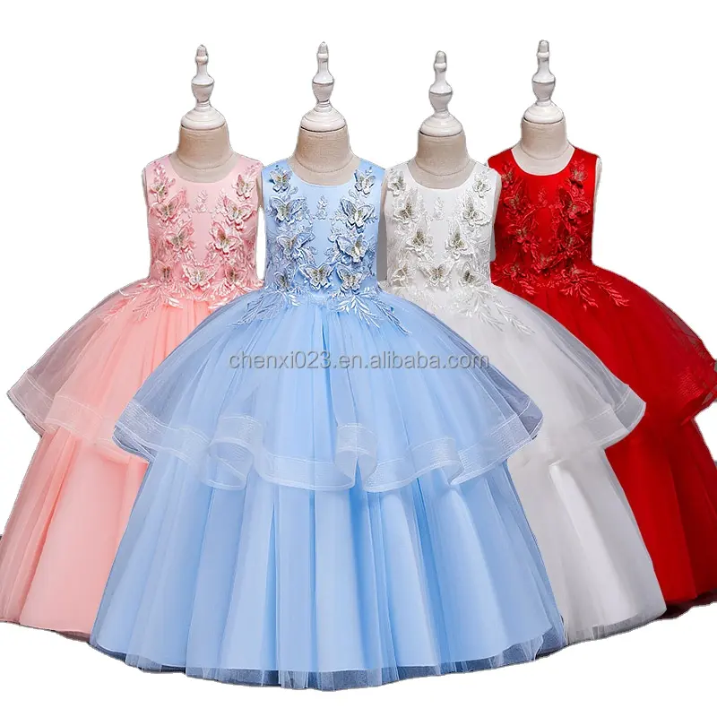 2024latest Children Fashion Kid Baby Clothing Wedding Party Princess Toddler Girl Baby Dress Summer Lace Short Ball Gown Chiffon