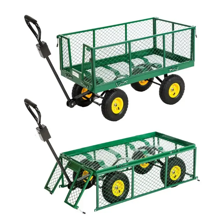 Chariot utilitaire de jardin en acier robuste avec côtés amovibles Roues de 10 "3.50-4 pouces pour chariot à outils de jardin de jardin