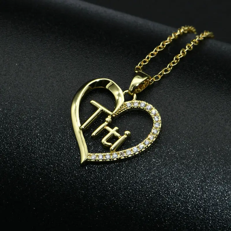 Collar personalizable con colgante en forma de corazón para chica, colgante en forma de corazón de zirconia, chapado en oro de 18k, Titi