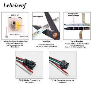 5 в SK6812 светодиодная Пиксельная световая лента индивидуально Адресуемая SMD 5050 RGBW RGBWW Встроенная IC программируемая 30 60 144 светодиодов Водонепроницаемая - Product Image 3