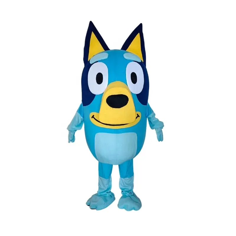 Bluey Bing Go fantasia de mascote de cachorro, cabeça de espuma, fantasia de cosplay para carnaval, vestido adulto, publicidade de aniversário infantil, dança de casamento