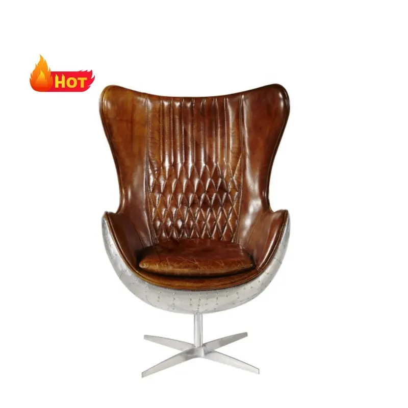 AIRFFY sillas de sala de estar Vintage Brown Boss Office Retro Lounge Arne Jacobsen Silla de huevo de cuero genuino sillón giratorio de aviador