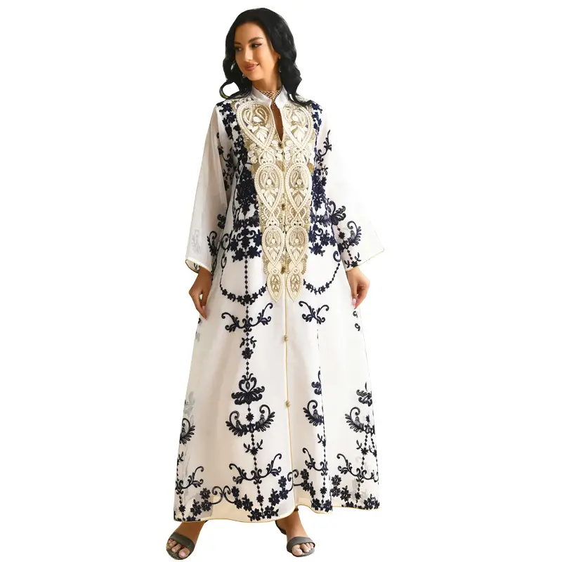 Muslimisches Abendkleid für Frauen im Nahen Osten Netz stickerei Applique Abaya New Dress