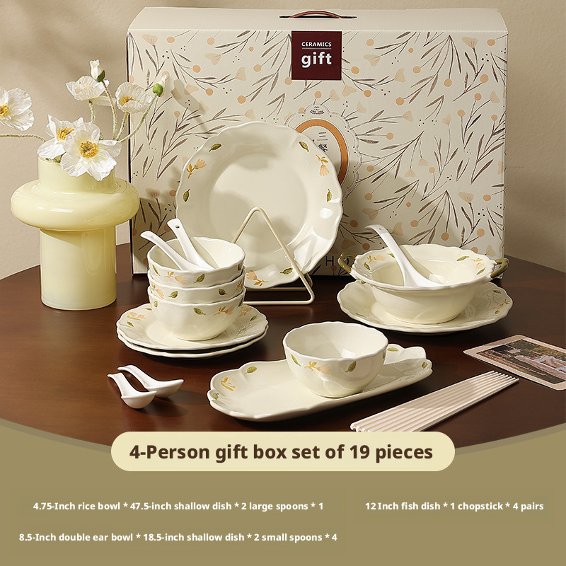 19-piece white gift set for 4 people