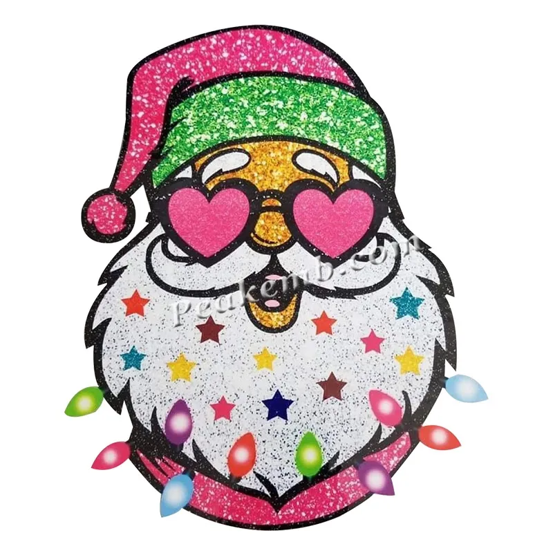 Custom Vrolijk Kerstfeest Santa Glitter Dtf Warmteoverdracht Stickers Voor T-Shirt