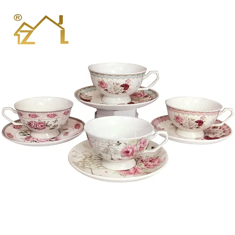 Tazas de té de porcelana de estilo europeo, juego de regalo con platillo