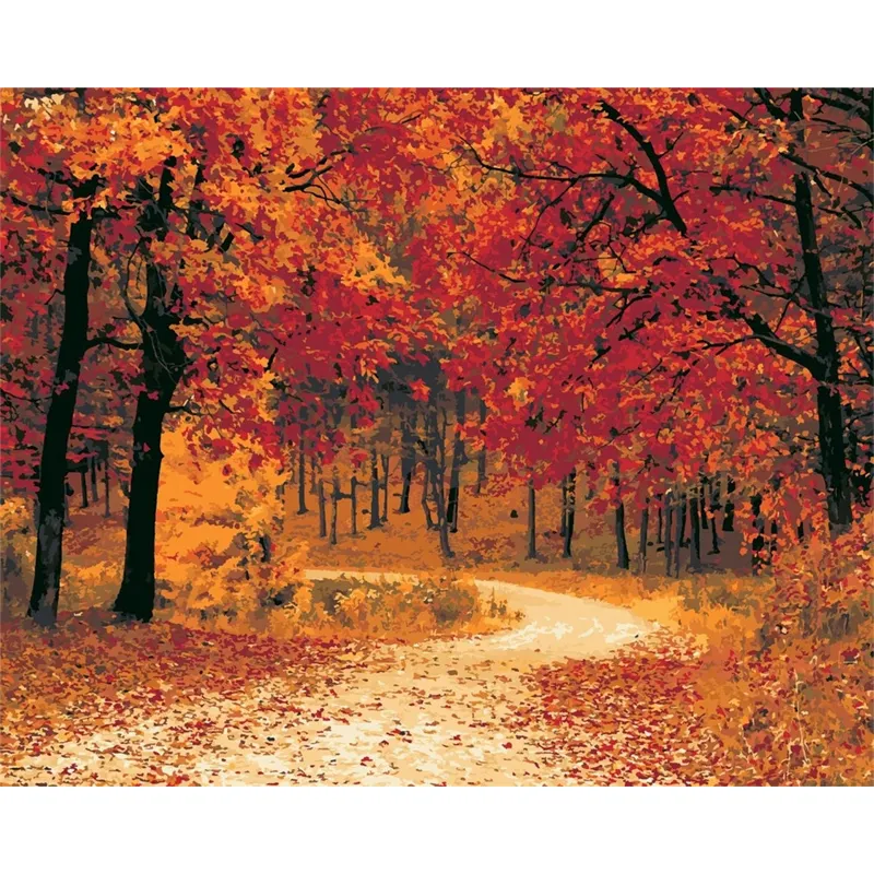 40*50cm Tự làm Acrylic bức tranh bằng số cây sẵn sàng khung bán buôn tùy chỉnh Vải vẽ mùa thu kích thước lớn Bộ dụng cụ