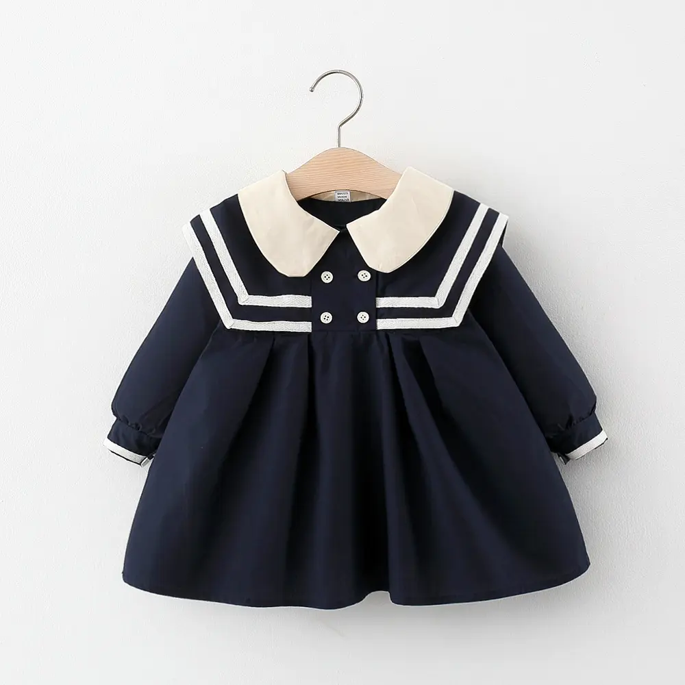 Vestido de otoño versión coreana para niñas, niño pequeño, bebé, manga larga, solapa de la Academia, falda estilo marino, vestido de princesa