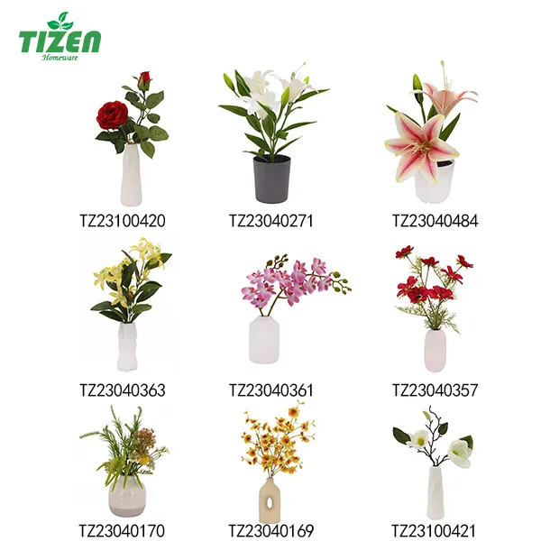 Tizen, venta al por mayor, flores artificiales en maceta, planta personalizada, maceta de flores falsas, planta verde artificial para decorar interiores y exteriores