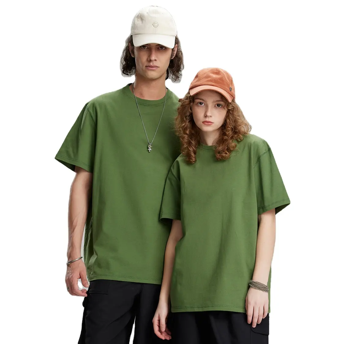 Camiseta de manga corta de algodón puro de color sólido pesado de 270g con cuello redondo unisex personalizada