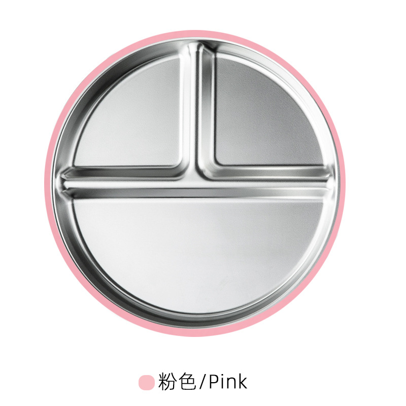Plaque ronde divisée en acier inoxydable avec base à ventouse rose