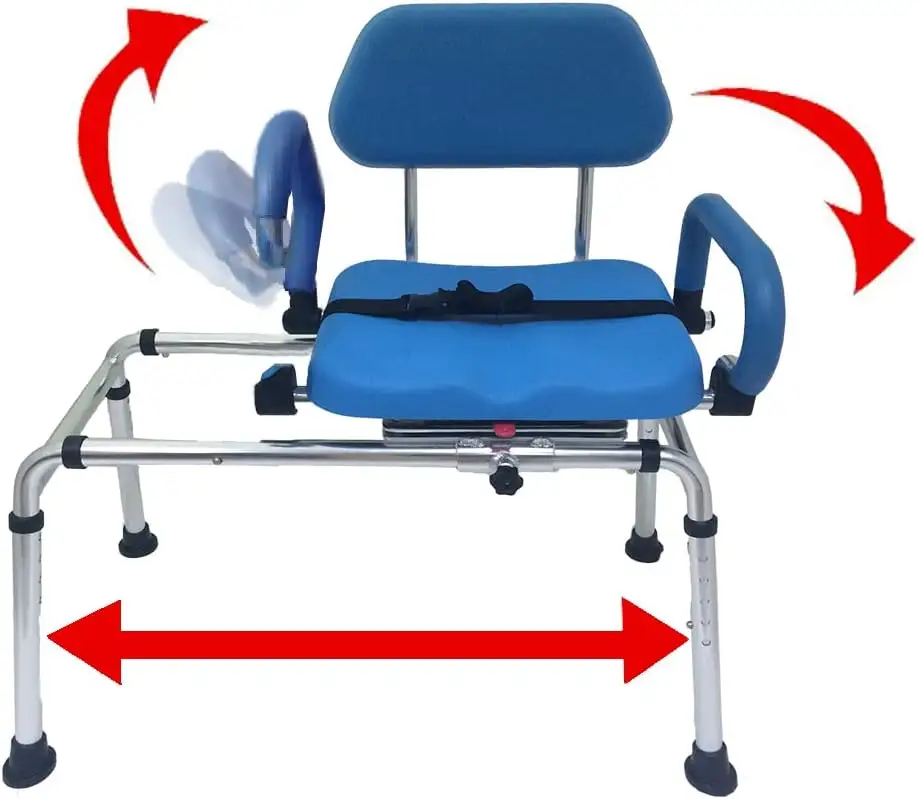 Carrusel Silla de ducha deslizante Banco de transferencia de bañera con asiento giratorio, baño acolchado Premium, con brazos giratorios, ajustable