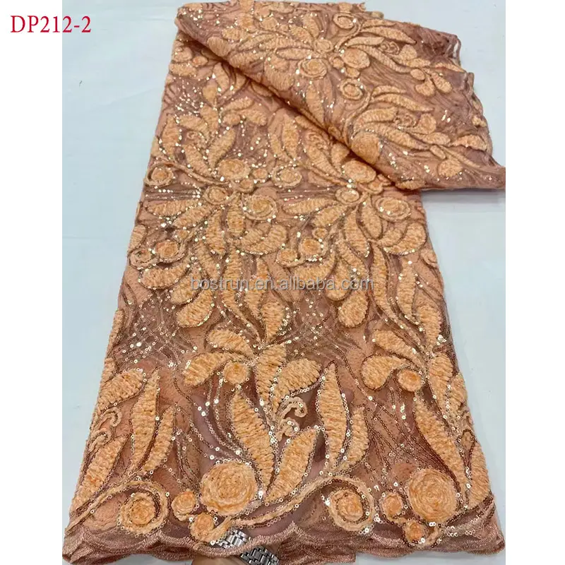 DP212 africano tessuto di pizzo con paillettes ricamato 3D plissettato tessuto di pizzo nigeriano per il vestito di compleanno da te gonna da cucire 5 metri