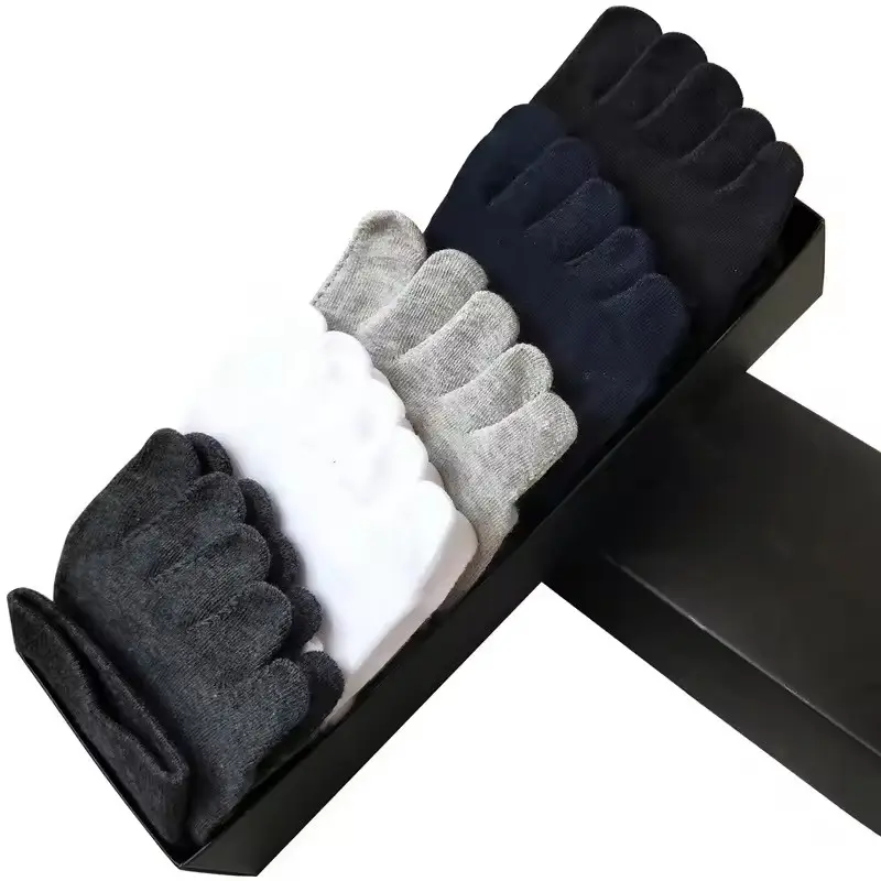 Custom Made Logo Box Package Five Finger Socks Breathable Copper Deodorant Men Toes Dress Business Black Socks