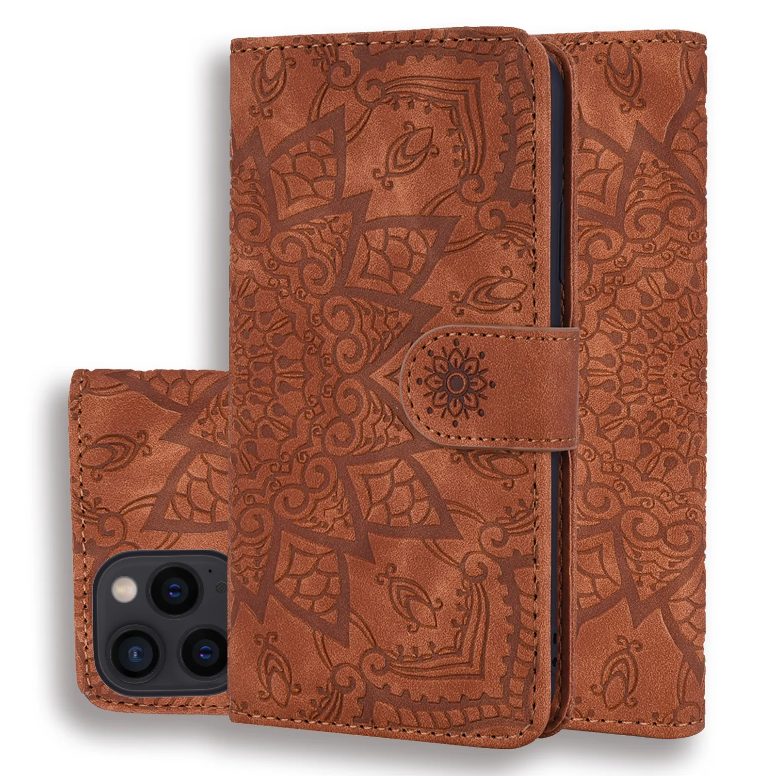 Fabbrica Drop shipping custodia in pelle di alta qualità custodia a portafoglio Mandala fiori modello per Iphone 15 14 13 12 11 pro max Case