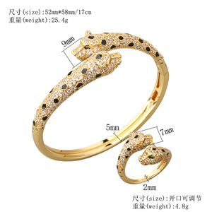 LX0716 роскошный позолоченный браслет с двойной леопардовой головкой Гепард пантера ААА Циркон тату пятна женский свадебный комплект украшений - Product Image 6