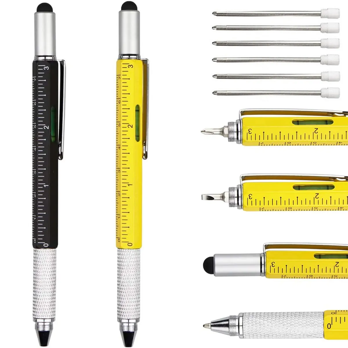 Custom Multi Tool Pen 6 In 1 Ballpoint Pen with Ruler Level Cross Flat Head Screwdriver Touch Screen Pocket Multitool Pen