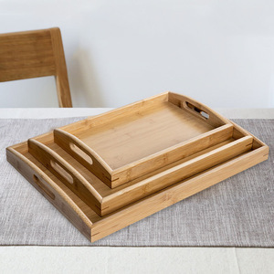 环保竹制托盘带手柄矩形竹制早餐托盘茶盘 - Product Image 3