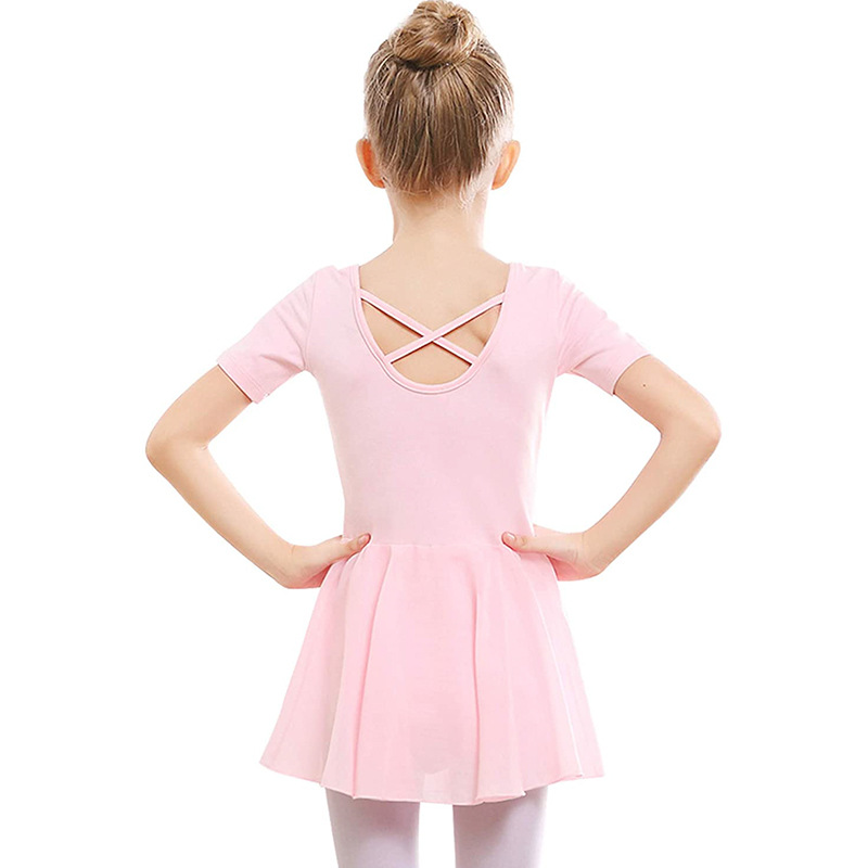 Pink Short Sleeve Girl Dance Dress Ballet Tutu Skirt Leotard